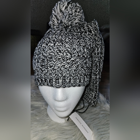 Rebecca Minkoff Black and White Knit Beanie & Fingerless Gloves - Picture 1 of 4